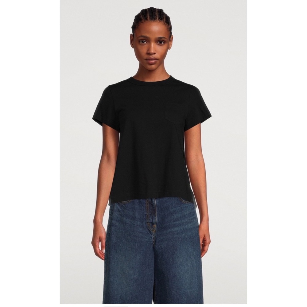 Sacai Black‎ Cotton Sheer Leopard Burnout Back Pocket T-Shirt 22-06142 Size 2